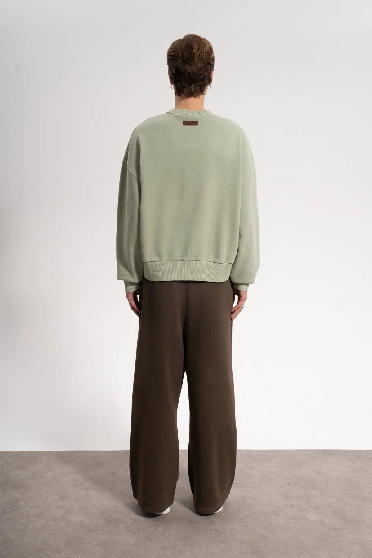 Erkek Oversized Washed Distressed Sweatshirt - Yeşil - REST 147