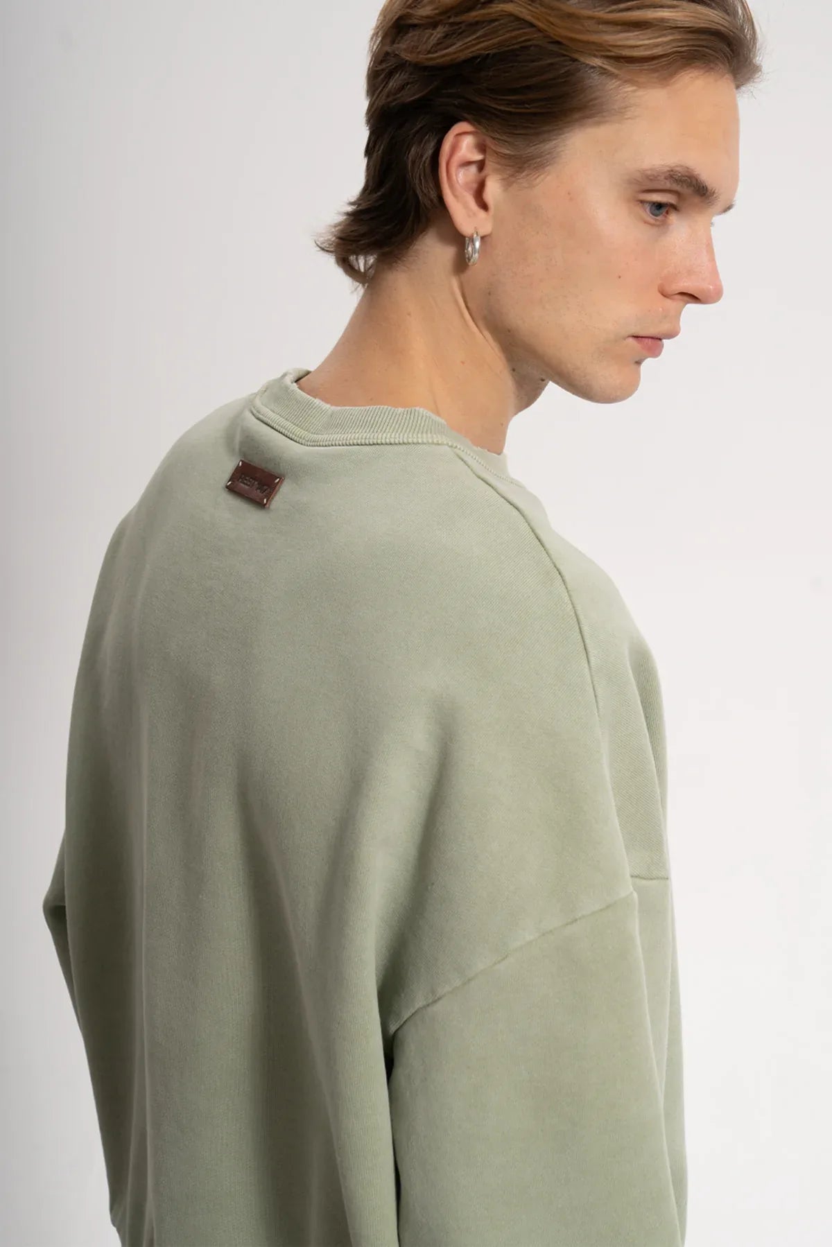 Erkek Oversized Washed Distressed Sweatshirt - Yeşil - REST 147