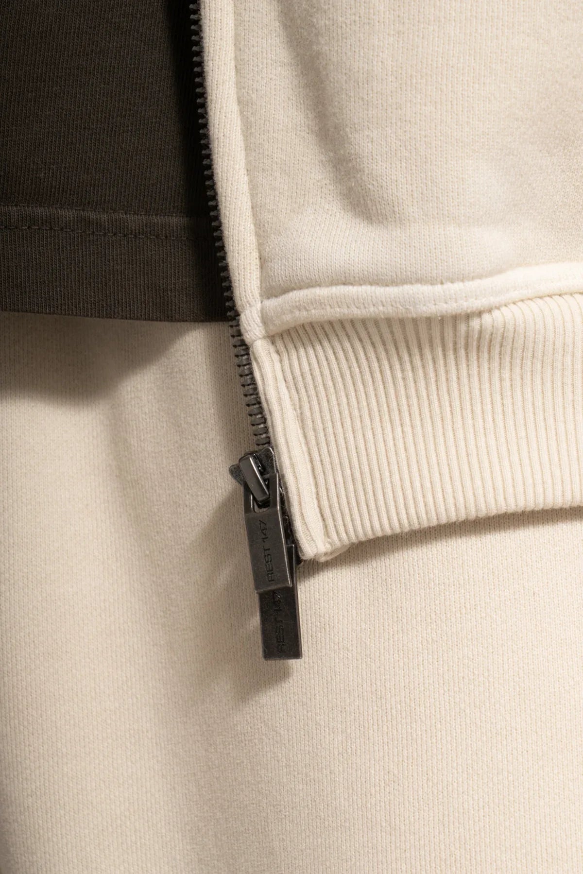 Erkek Oversized Washed Zip Hoodie - Bej - REST 147