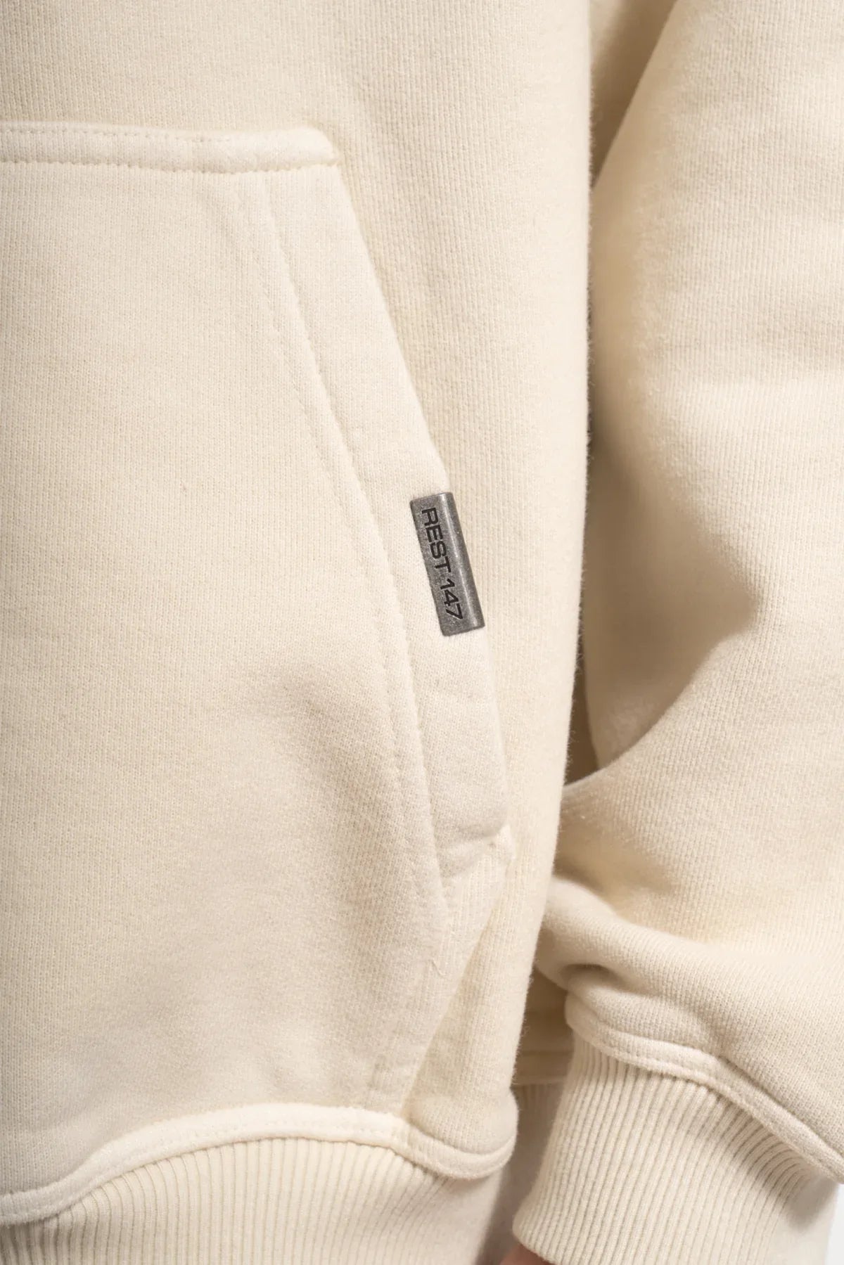 Erkek Oversized Washed Zip Hoodie - Bej - REST 147