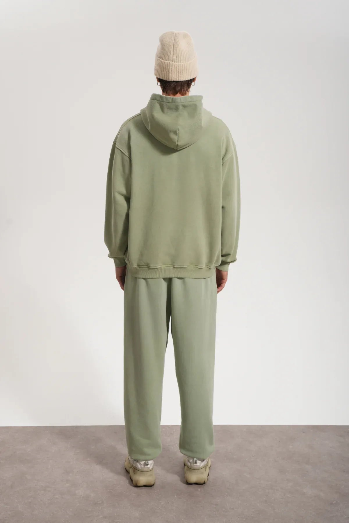 Erkek Oversized Washed Zip Hoodie - Yeşil - REST 147