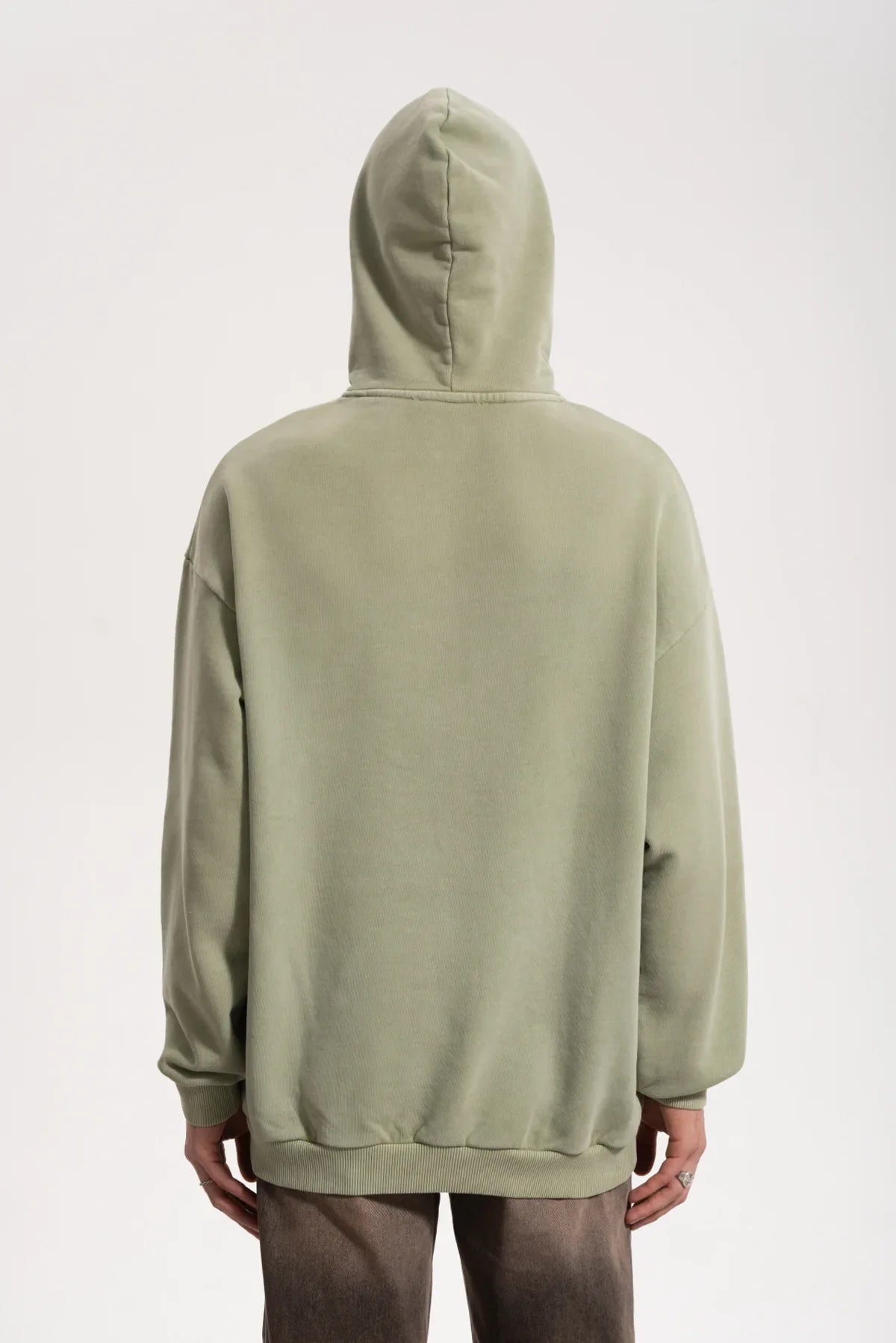 Erkek Oversized Washed Embroidered Hoodie - Yeşil - REST 147