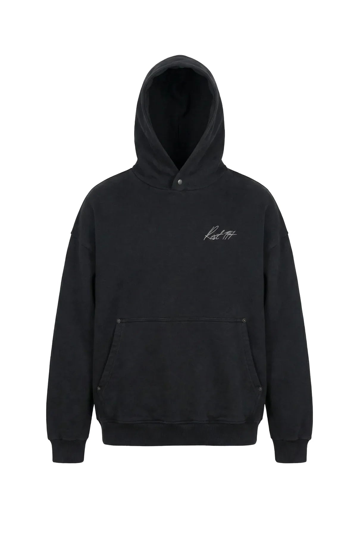 Erkek Oversized Washed Embroidered Hoodie - Siyah - REST 147