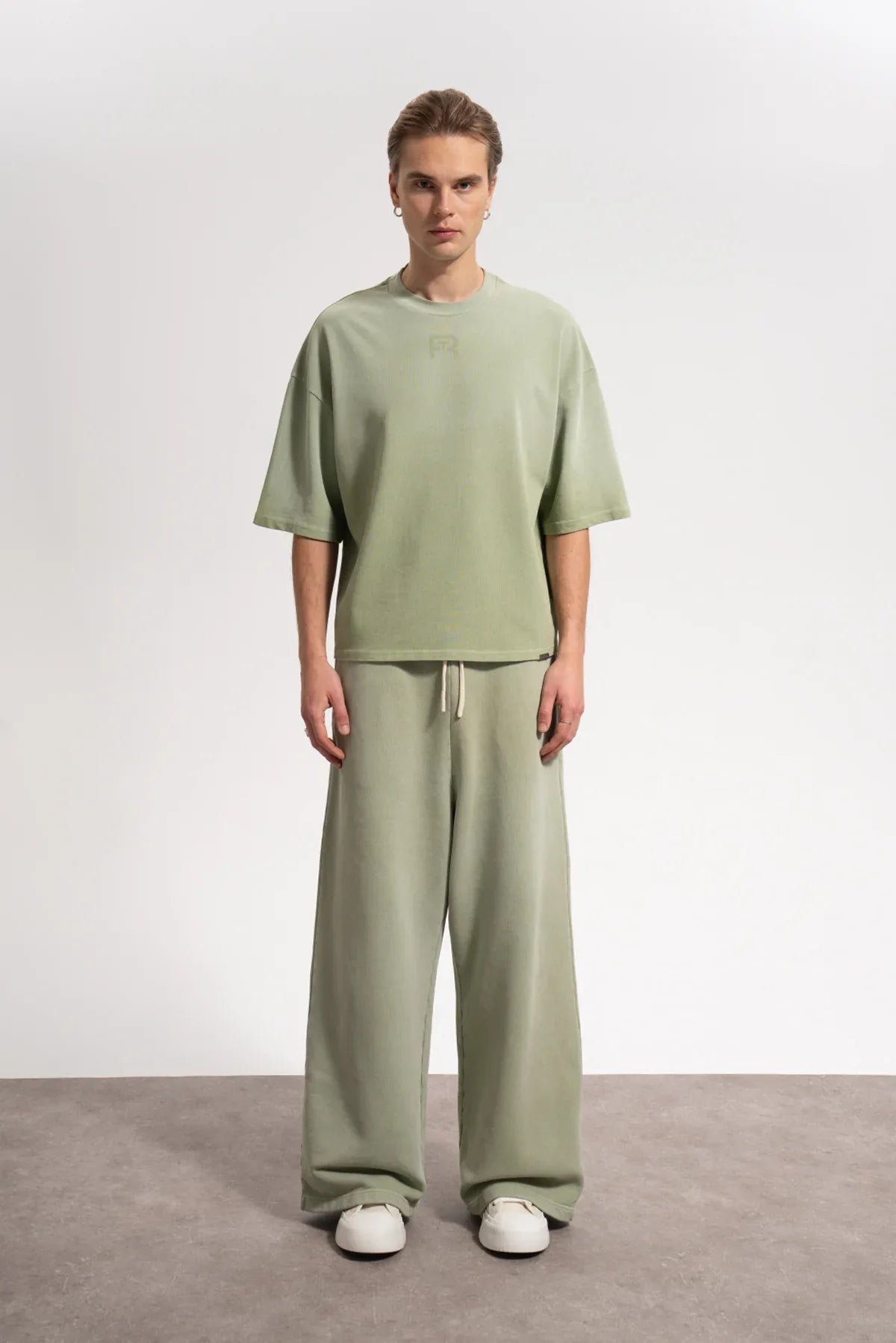 Erkek Baggy Fit Washed Sweatpants - Yeşil - REST 147