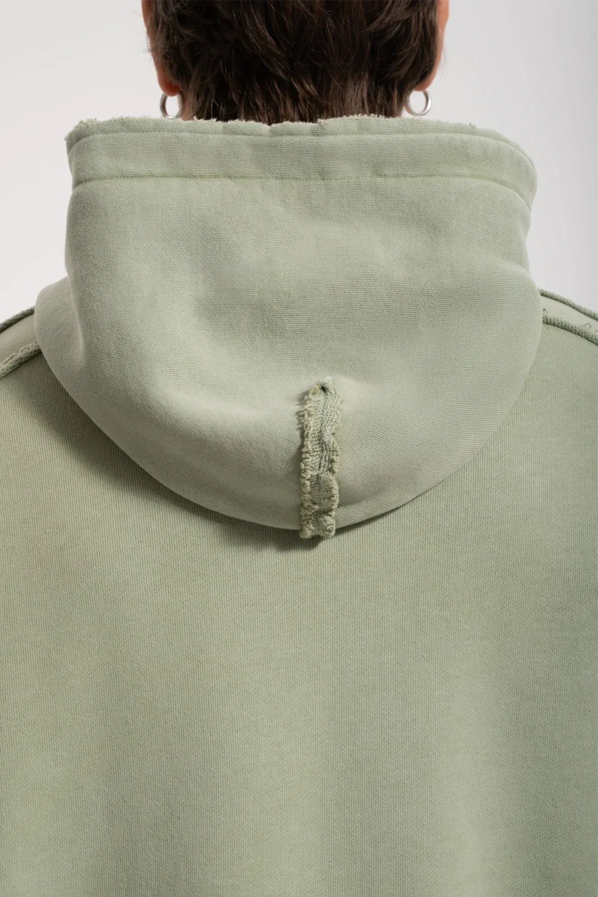 Erkek Oversized Washed Raw Seam Zip Hoodie - Yeşil - REST 147