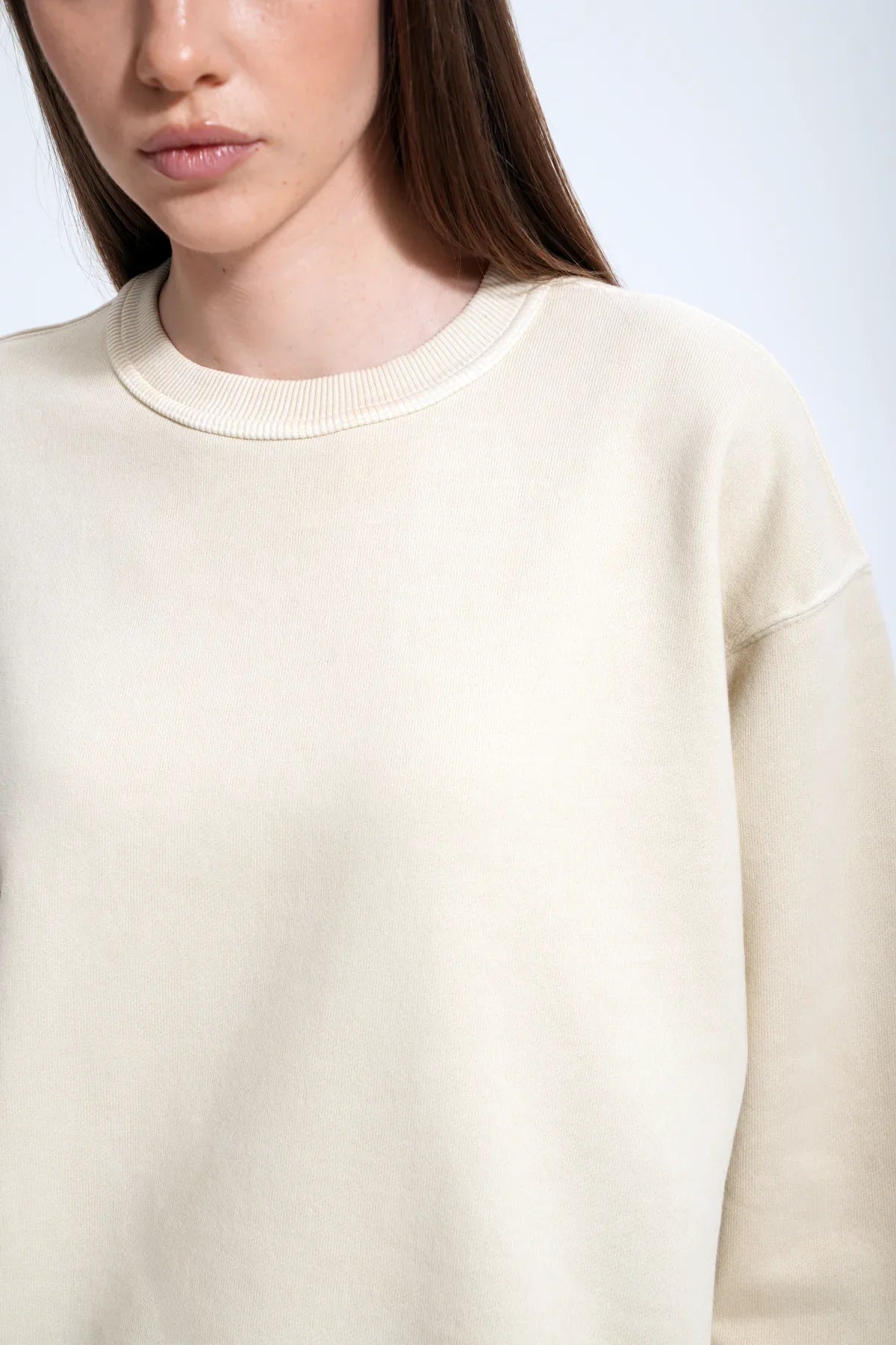 Kadın Boxy Fit Oversized Washed Sweatshirt - Bej - REST 147