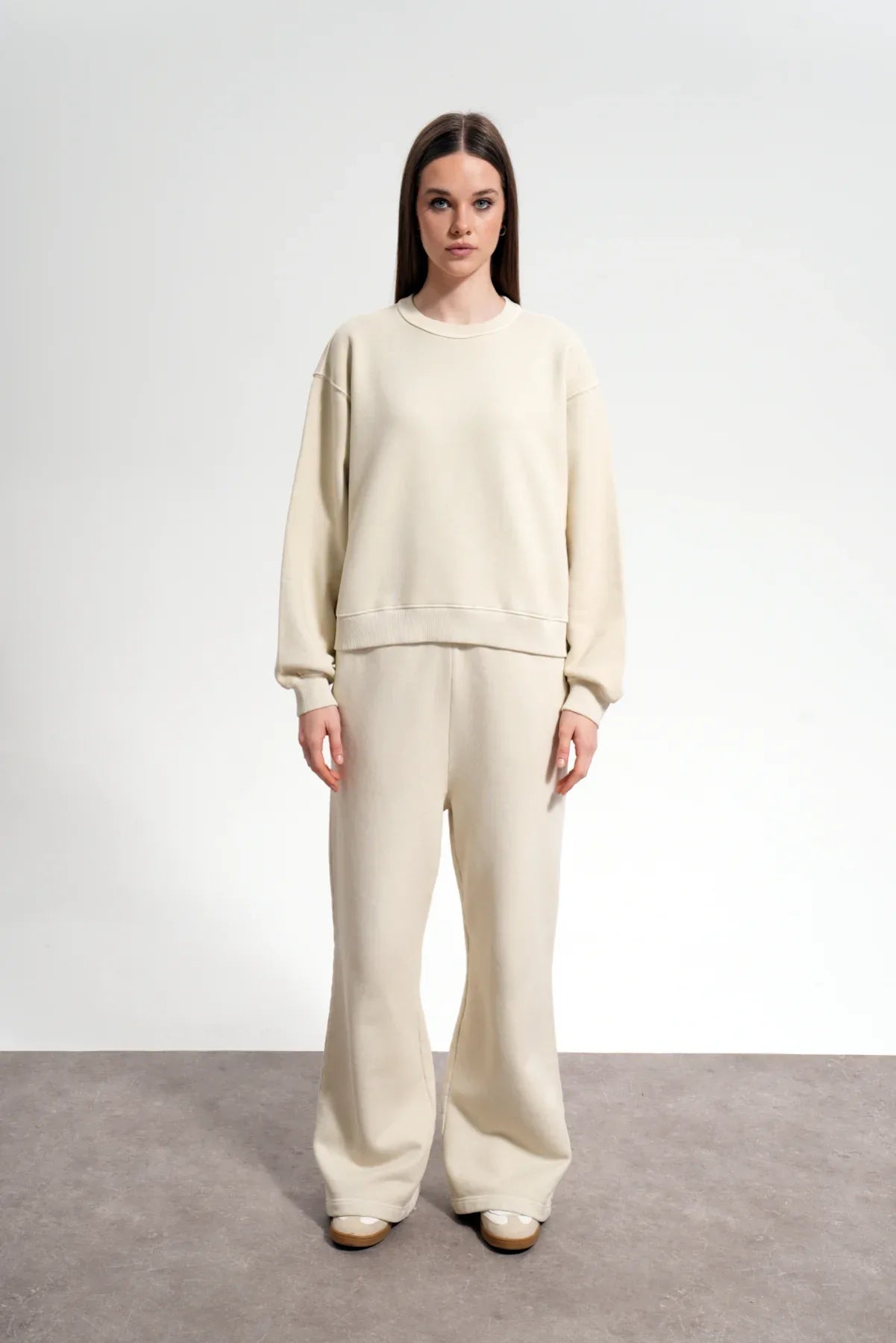 Kadın Boxy Fit Oversized Washed Sweatshirt - Bej - REST 147