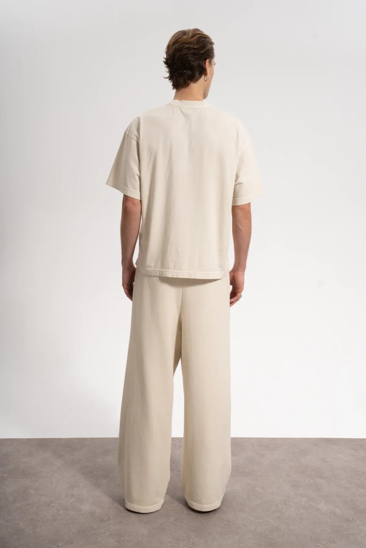 Erkek Oversized Washed Basic T-Shirt - Bej - REST 147