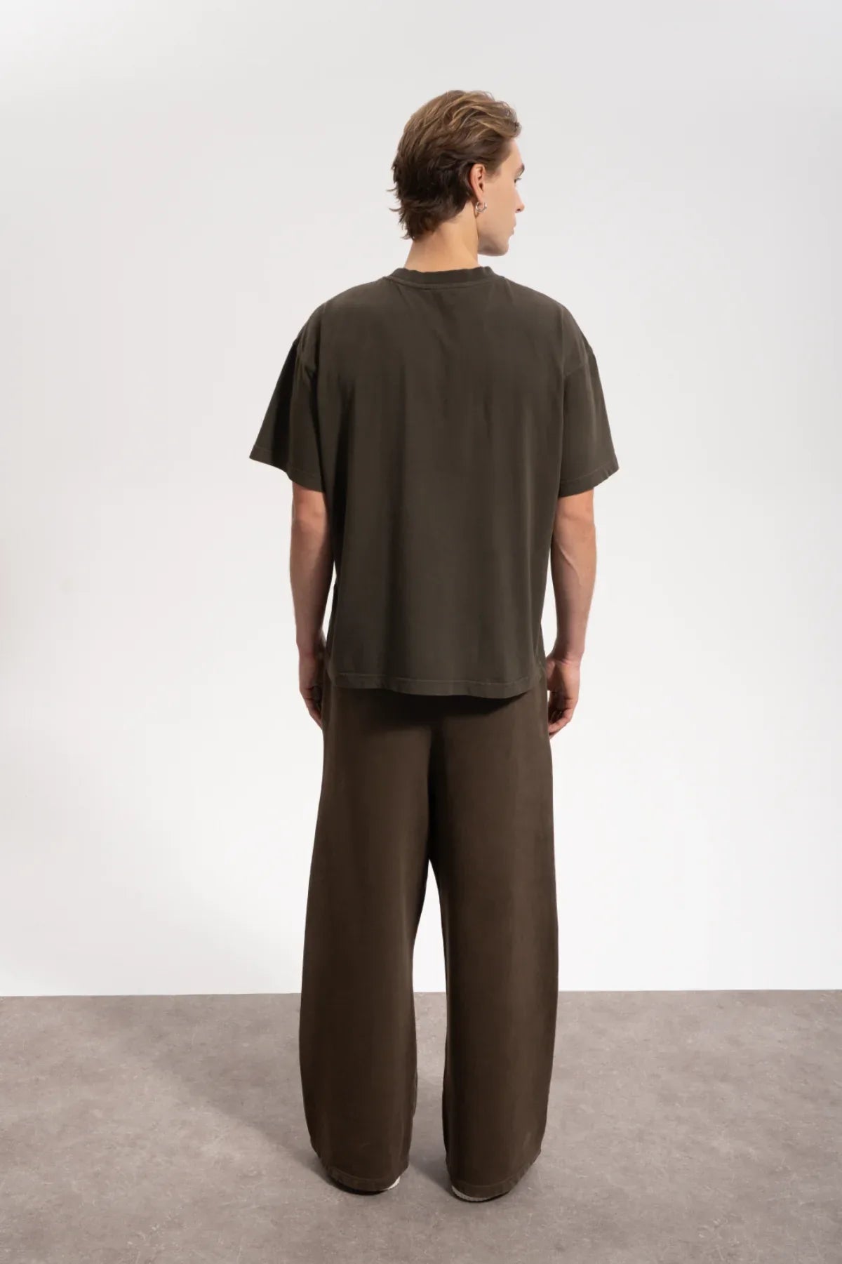 Erkek Oversized Washed Basic T-Shirt - Kahverengi - REST 147