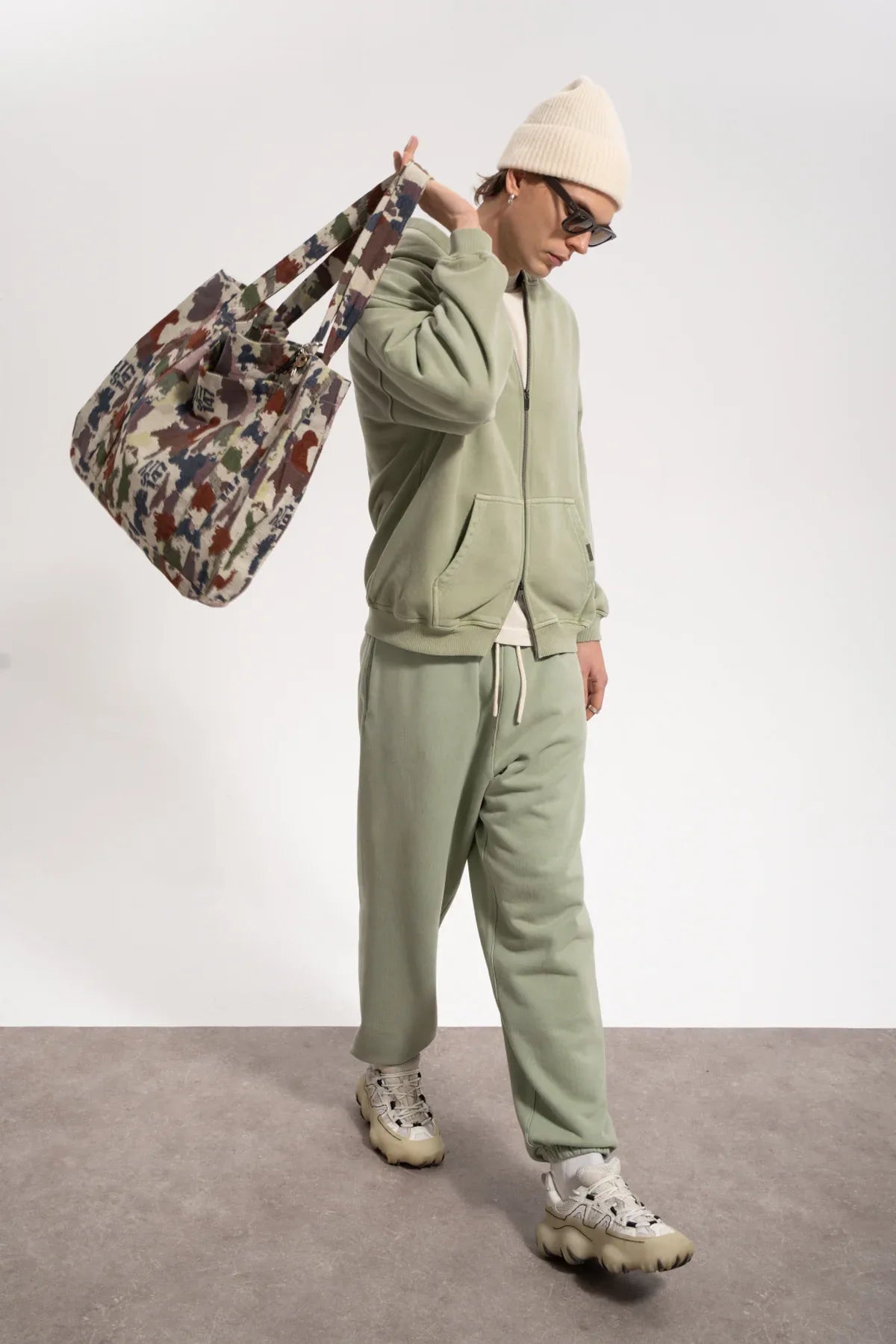 Erkek Relaxed Fit Washed Sweatpants - Yeşil - REST 147