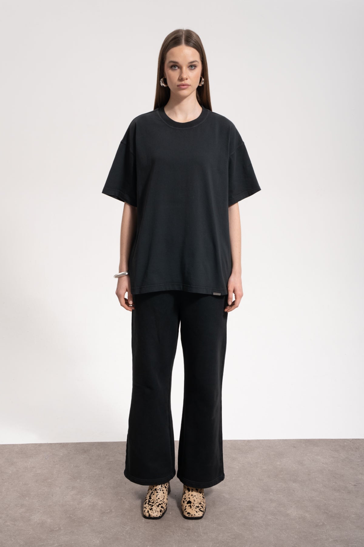 Kadın Oversized Washed Basic T-Shirt - Siyah