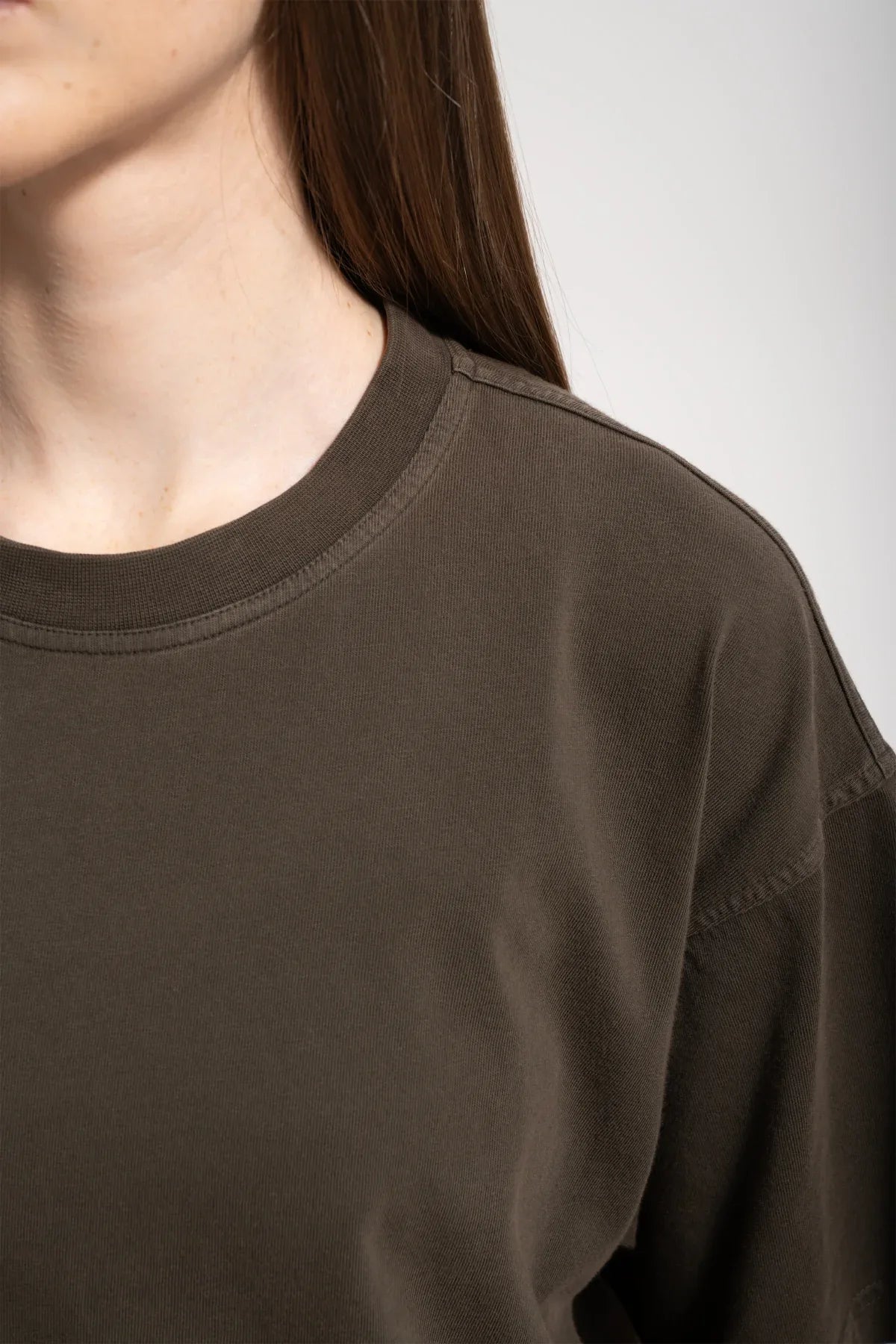 Kadın Oversized Washed Basic T-Shirt - Kahverengi - REST 147