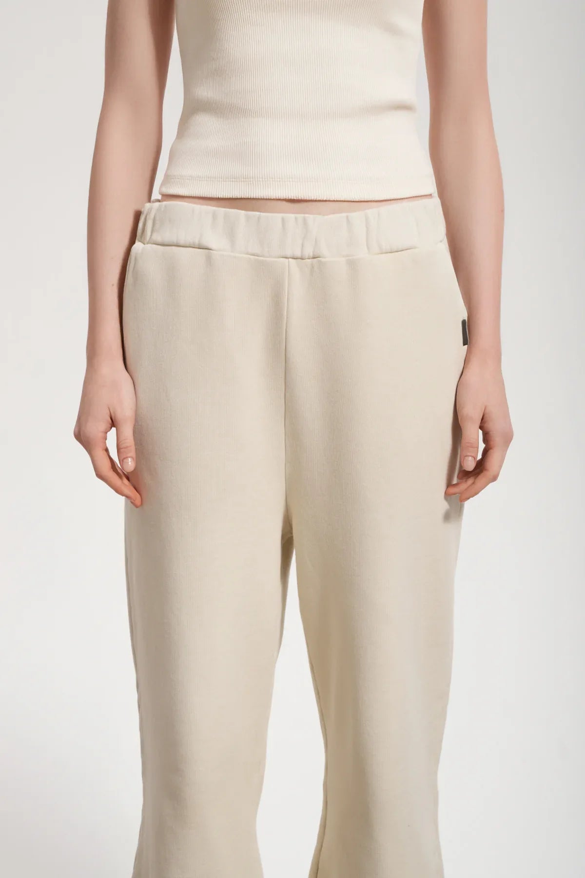 Kadın Flared Wide Leg Washed Sweatpants - Bej - REST 147