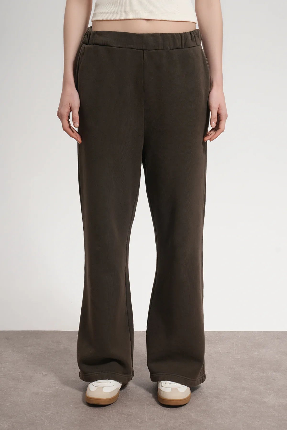 Kadın Flared Wide Leg Washed Sweatpants - Kahverengi - REST 147