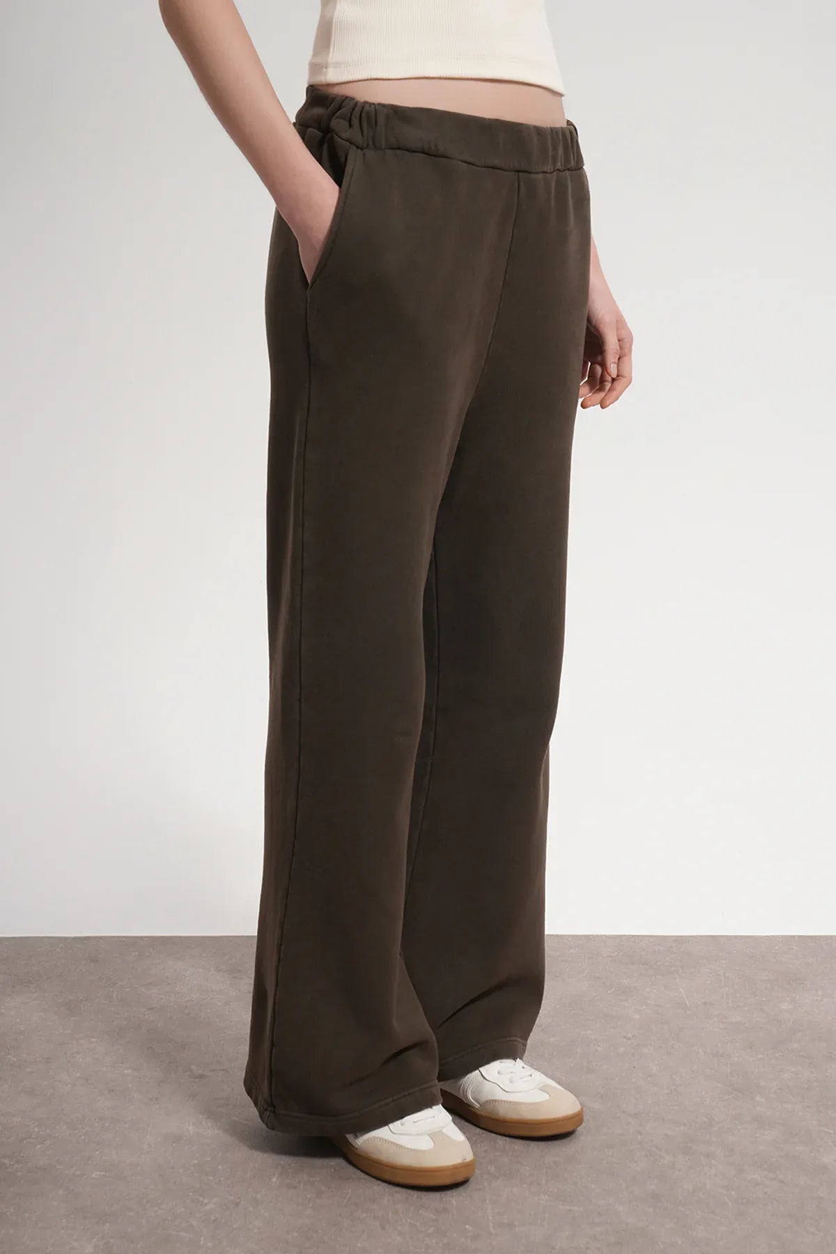 Kadın Flared Wide Leg Washed Sweatpants - Kahverengi - REST 147