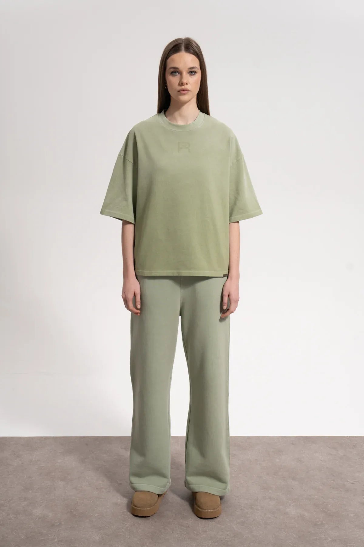 Kadın Flared Wide Leg Washed Sweatpants - Yeşil - REST 147