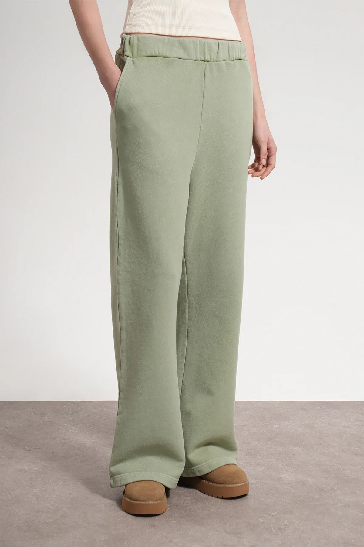 Kadın Flared Wide Leg Washed Sweatpants - Yeşil - REST 147