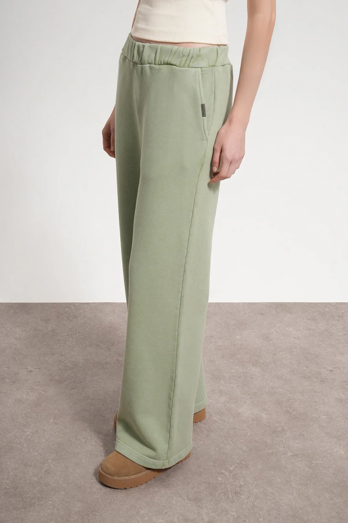 Kadın Flared Wide Leg Washed Sweatpants - Yeşil - REST 147