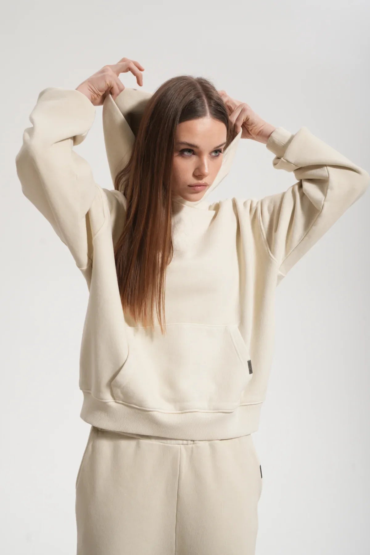 Kadın Boxy Fit Washed Hoodie - Bej - REST 147