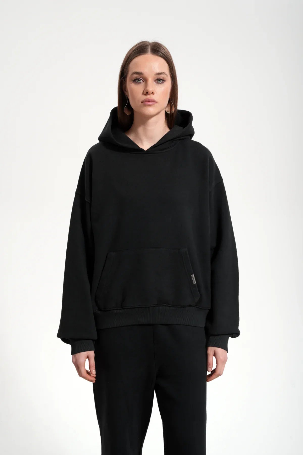 Kadın Boxy Fit Washed Hoodie - Siyah - REST 147