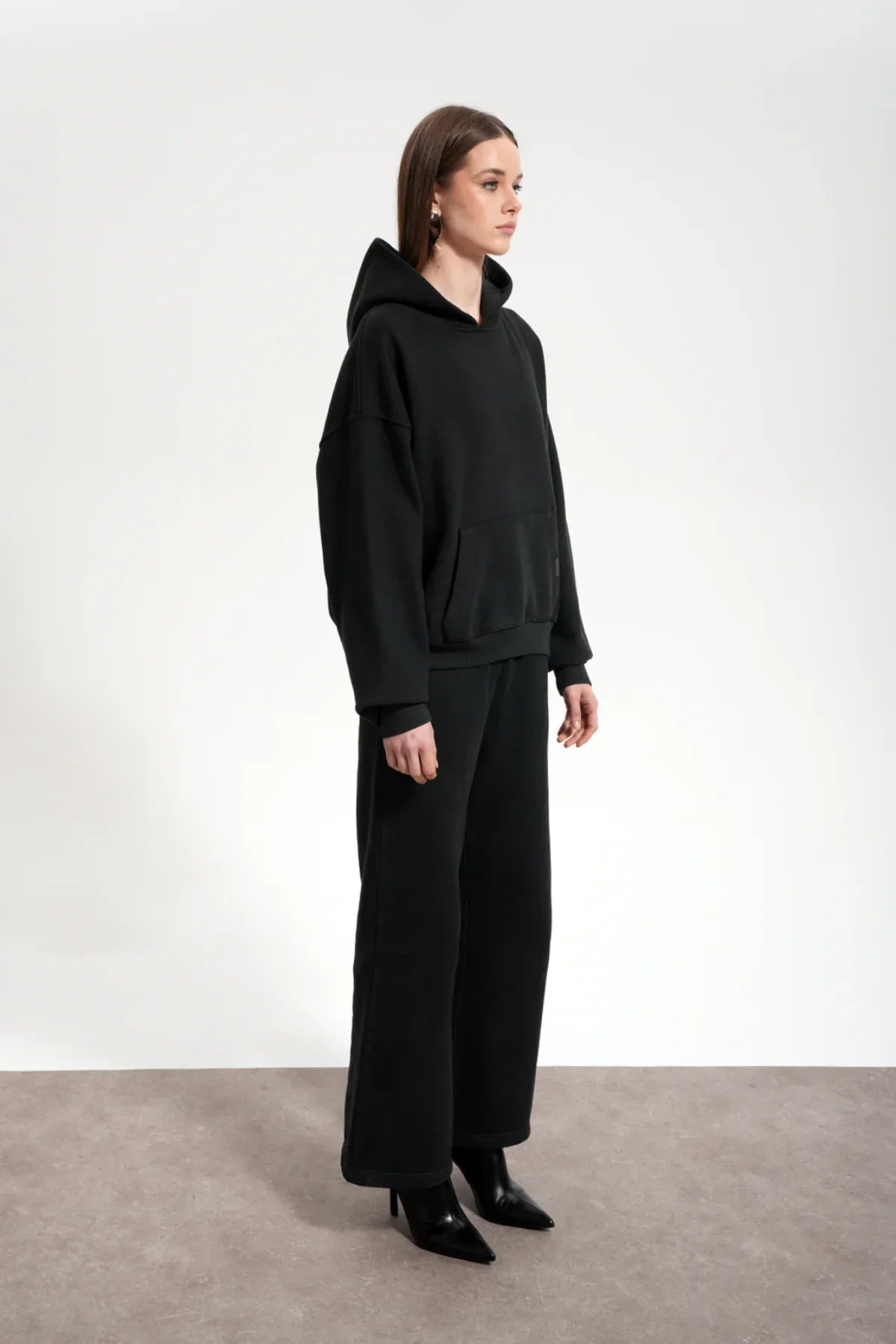 Kadın Boxy Fit Washed Hoodie - Siyah - REST 147