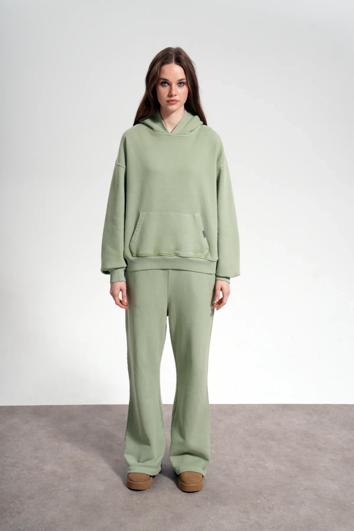 Kadın Boxy Fit Washed Hoodie - Yeşil - REST 147