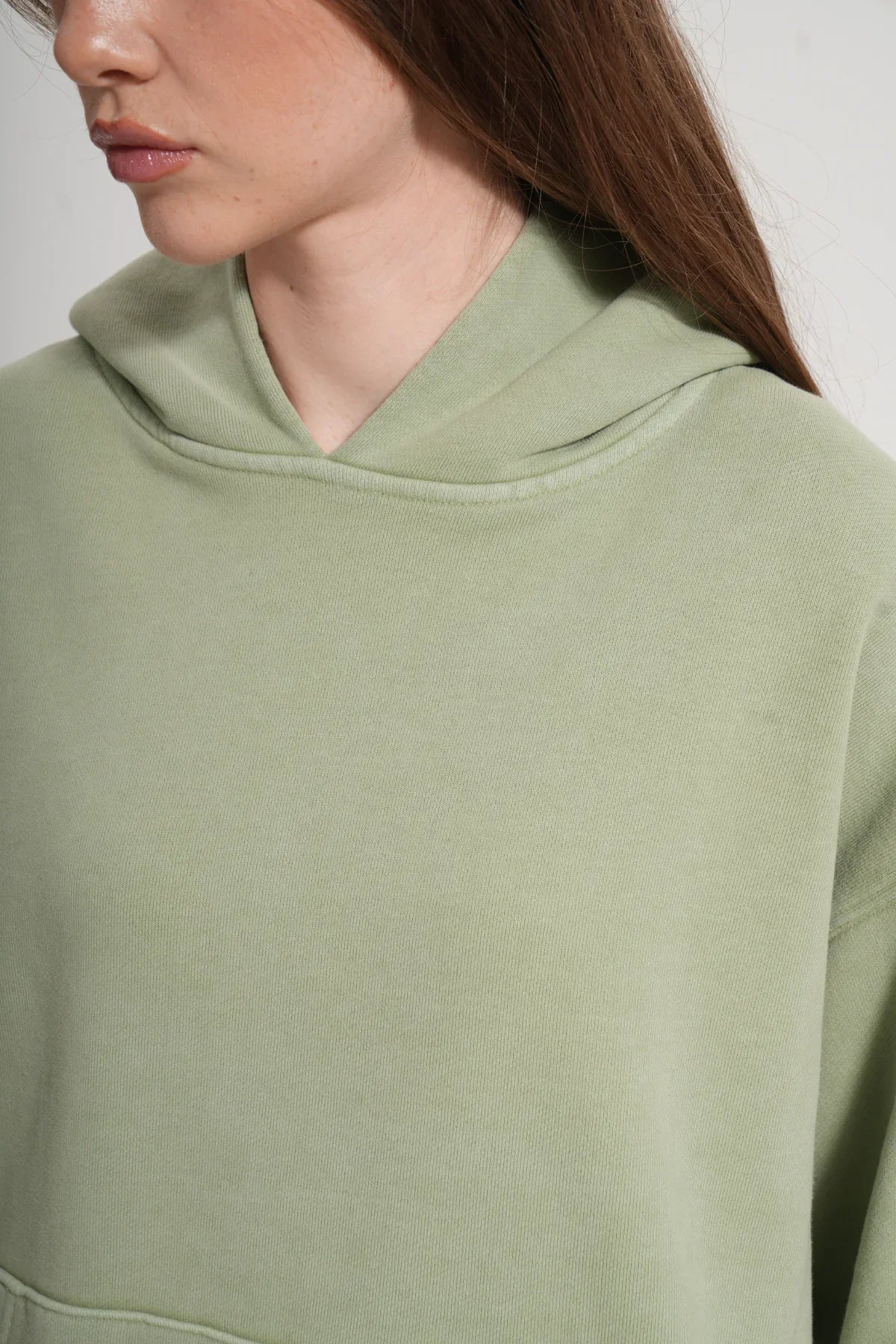 Kadın Boxy Fit Washed Hoodie - Yeşil - REST 147