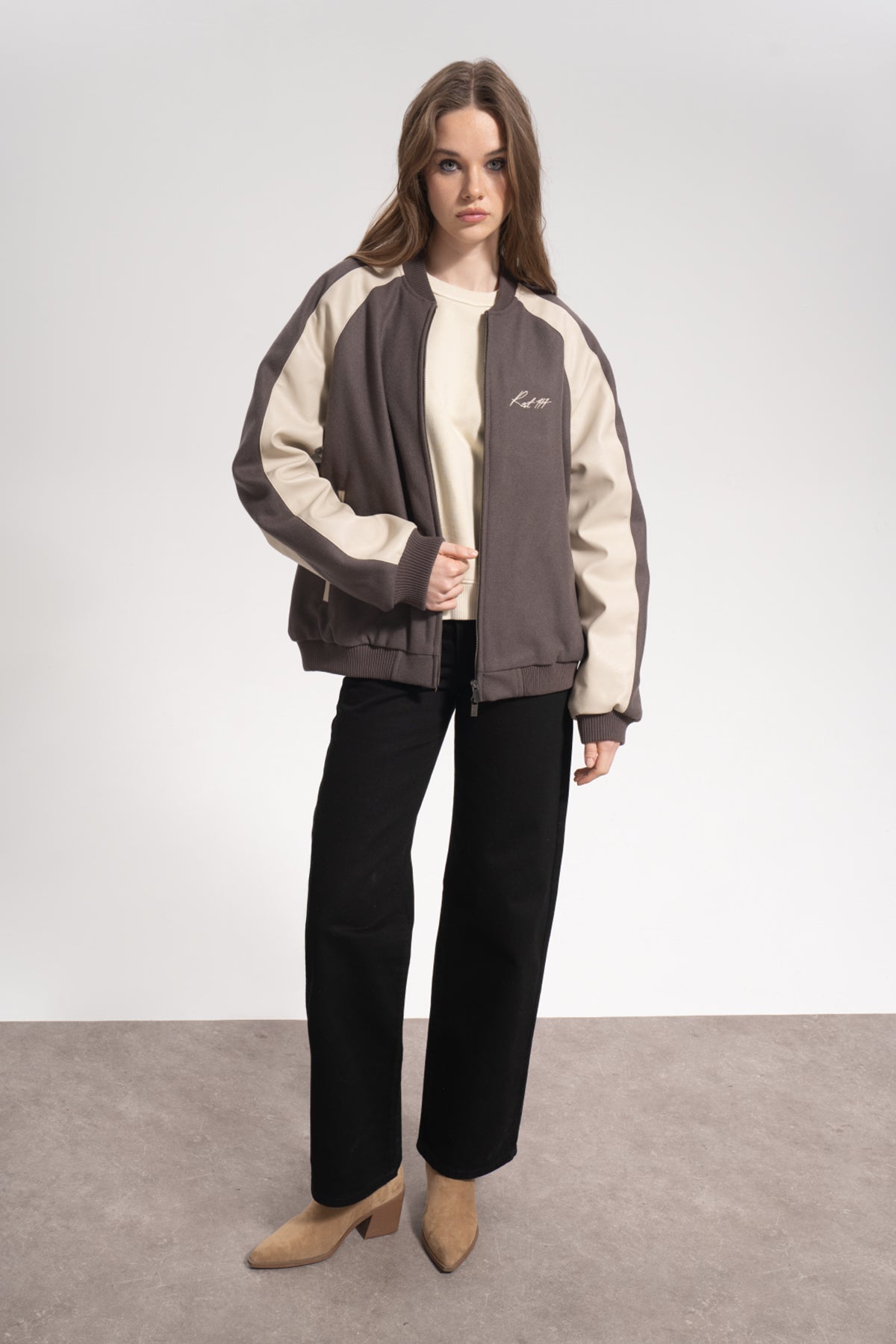 Unisex Relaxed Fit Unisex College Jacket - Kahverengi