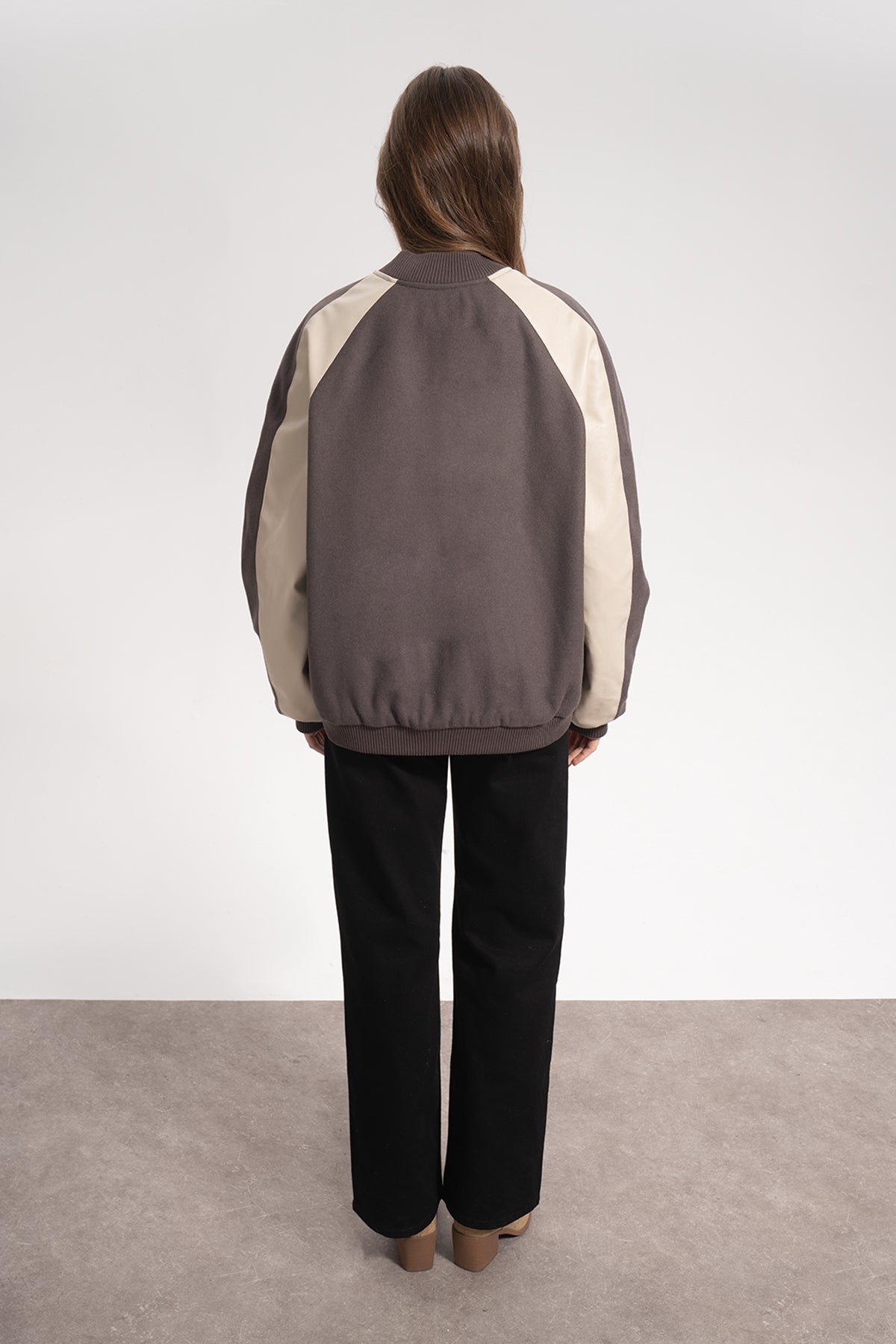 Unisex Relaxed Fit Unisex College Jacket - Kahverengi