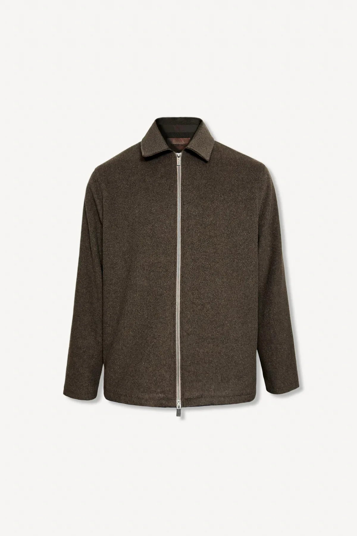 Erkek Relaxed Fit Wool Zipper Jacket Kahverengi - REST 147