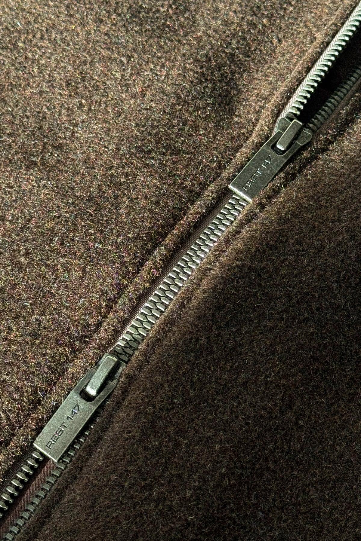 Erkek Relaxed Fit Wool Zipper Jacket Kahverengi - REST 147