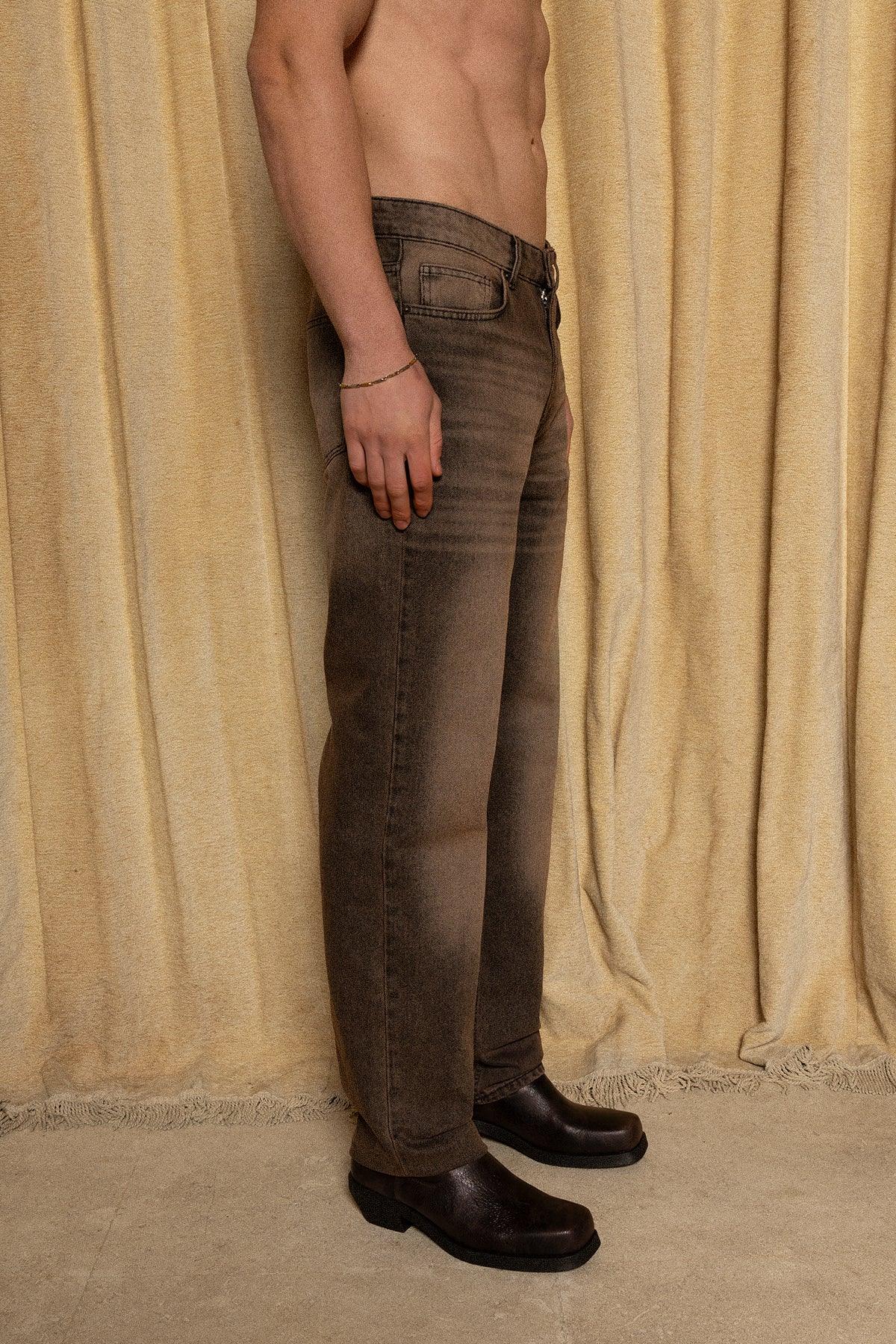 Erkek Relaxed Fit Key Denim Pants - Kahverengi - REST 147