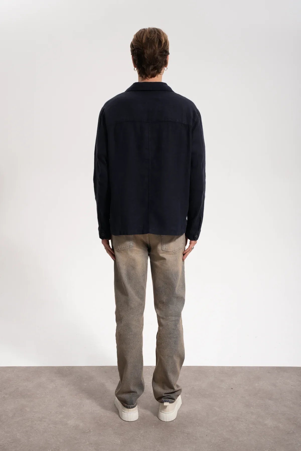 Erkek Relaxed Fit Linen Shirt - Lacivert - REST 147