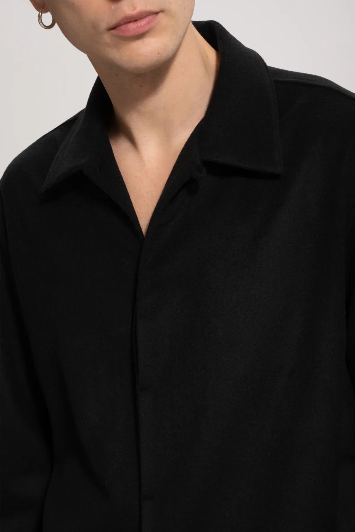 Erkek Relaxed Fit Wool Shirt - Siyah - REST 147